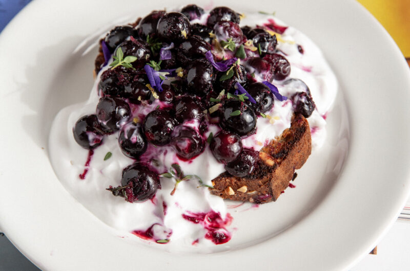 Berries & Cream Smothered Banana Bread⁣