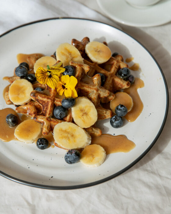Salted Caramel Banana Waffles ⁣ Emily Grace Food