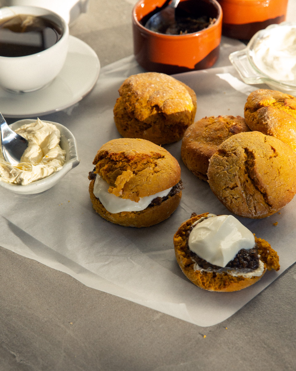 healthy dairy-free pumpkin scones with fig jam